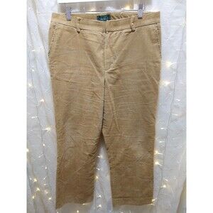 LAUREN RALPH LAUREN WOMANS 10 BEIGE TAN CORDUROY BOOT CUT SOFT HOOK & BAR PANTS